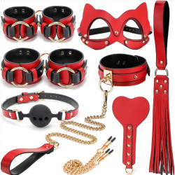KinkHarness Coffret BDSM Luxury Noir-Rouge 8 Pièces